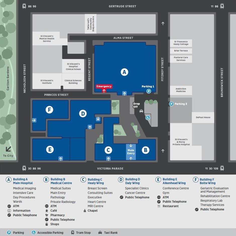 St Vincent ' s hospital sa Melbourne mapa