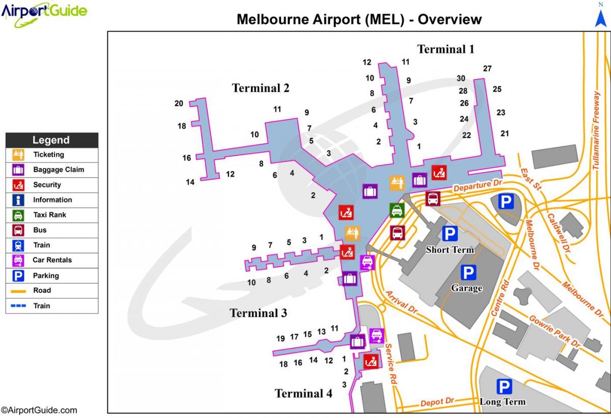 Melbourne Tullamarine airport mapa