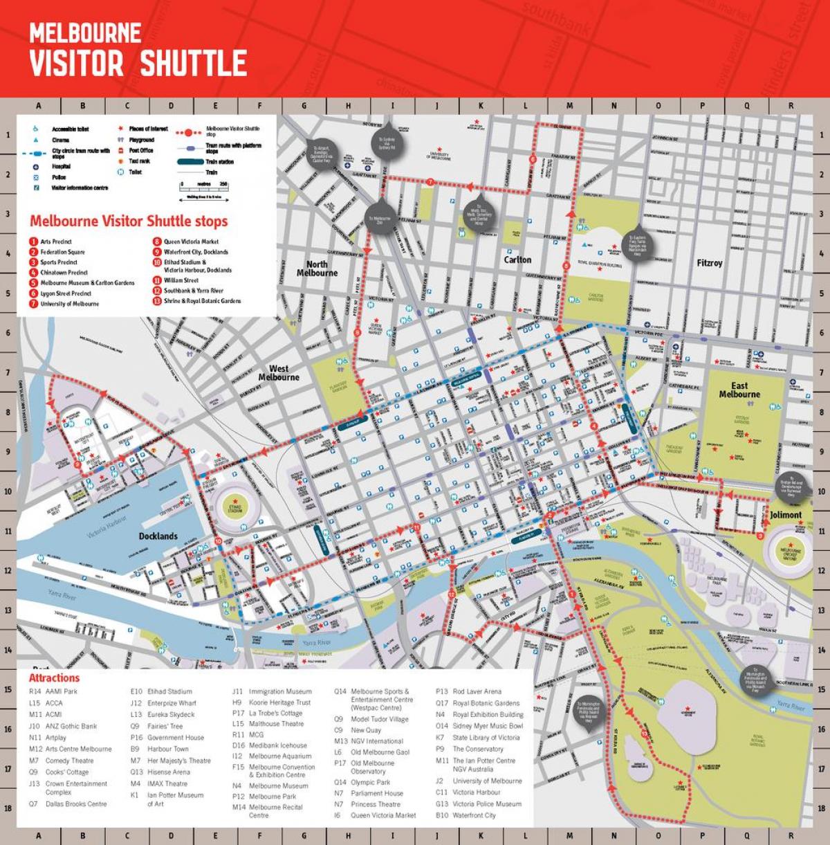 Melbourne atraksyon ng lungsod mapa