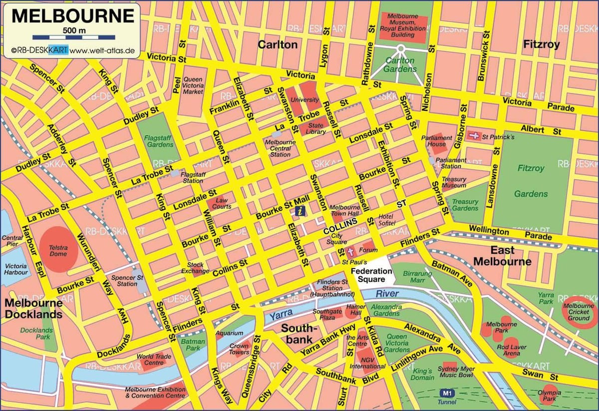 mapa ng Melbourne cbd