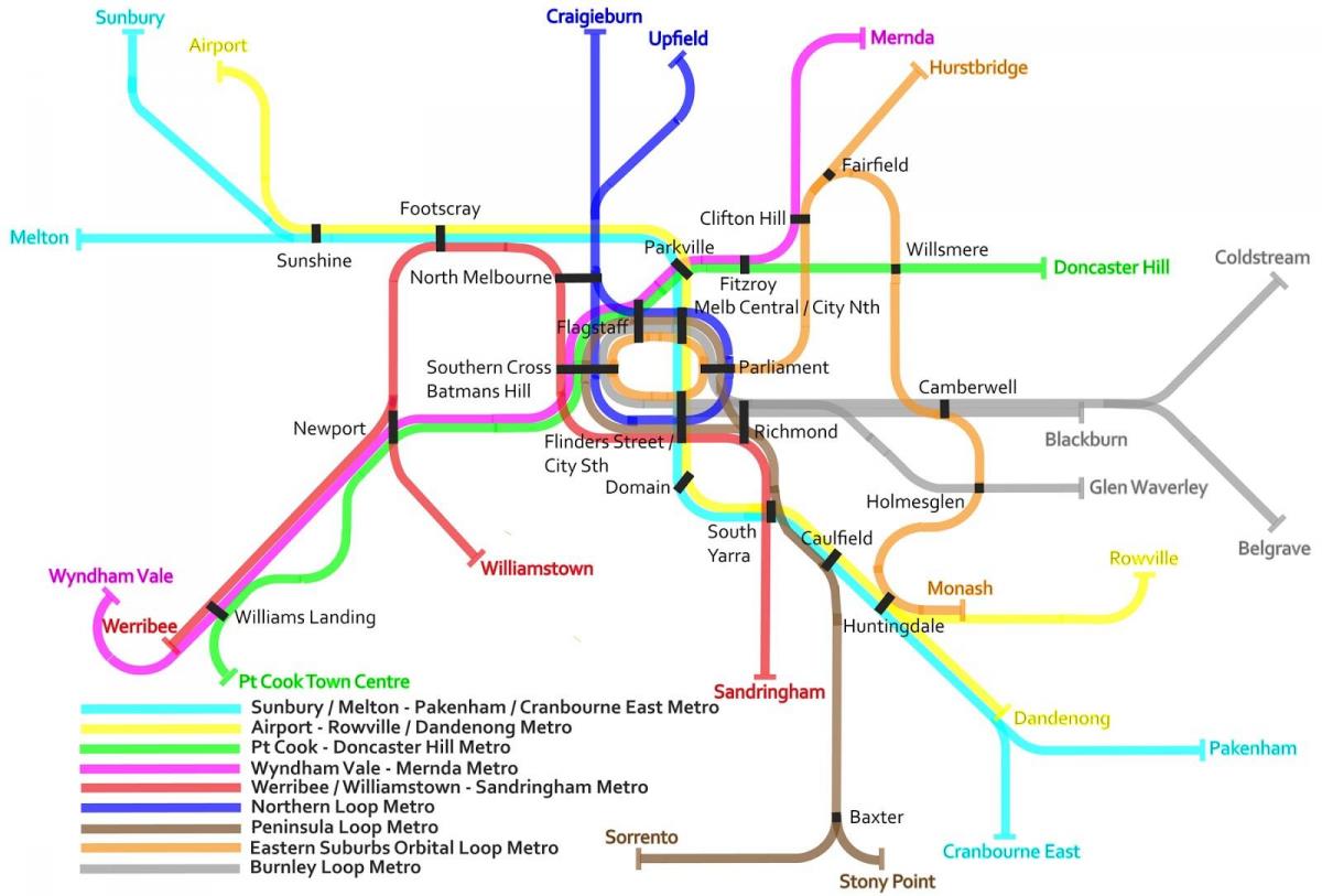 metro tren mapa Melbourne