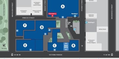 St Vincent ' s hospital sa Melbourne mapa